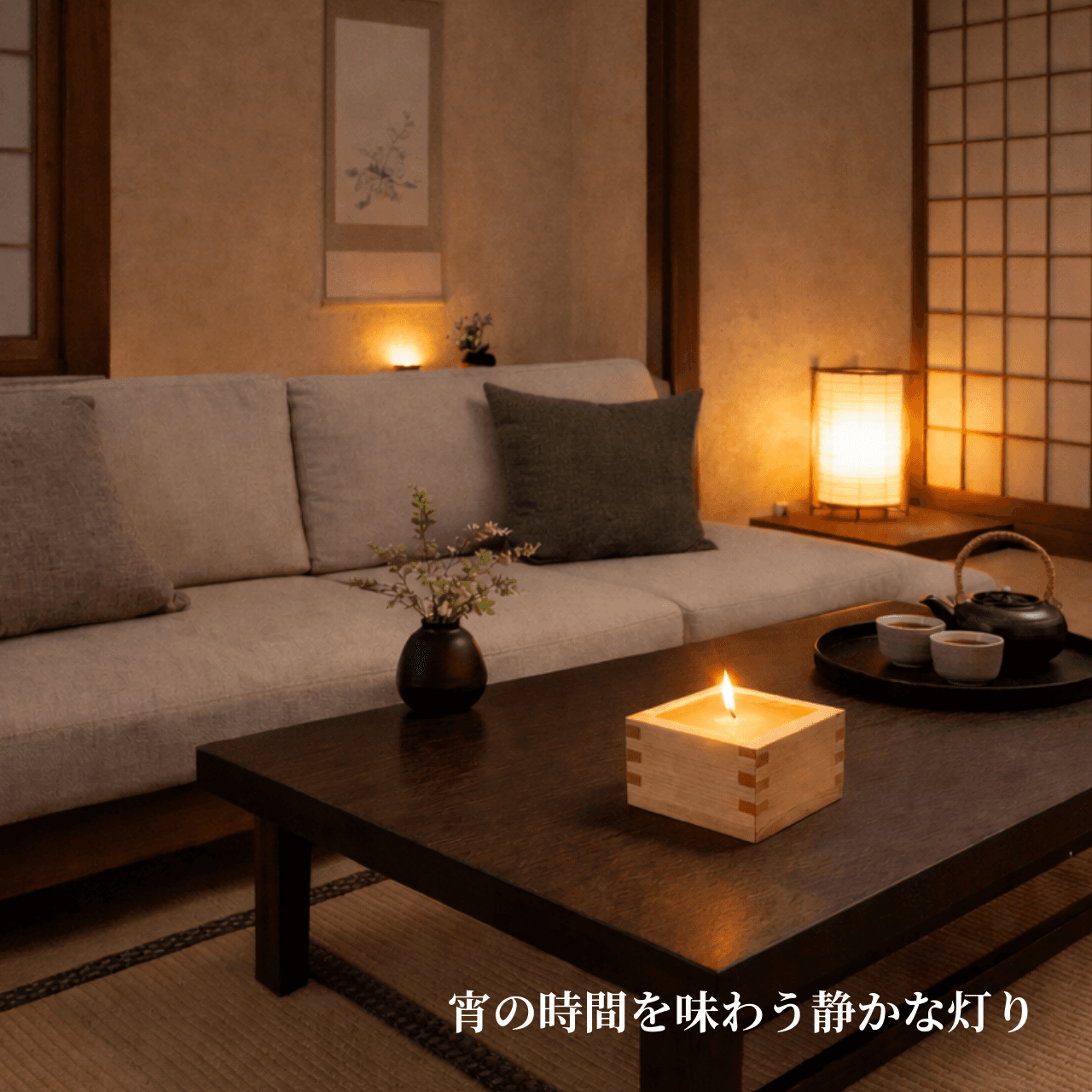 【檜枡キャンドル・和の灯り】 よひのあかり YOI NO AKARI ｜国産檜枡・無香料和キャンドル 雫・煌・霞 | 3枚目